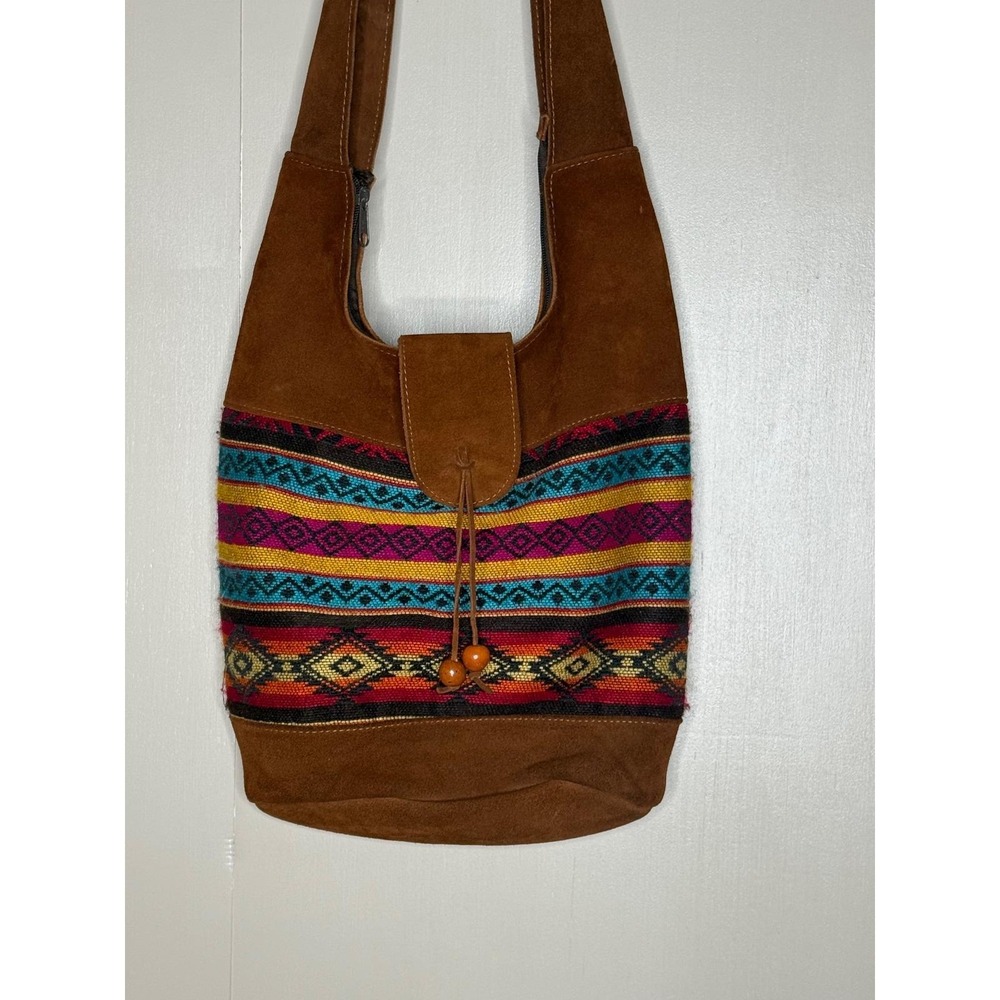 Malky Arte‎ Nativa Leather Southwestern Woven Crossbody Bag Boho Vintage